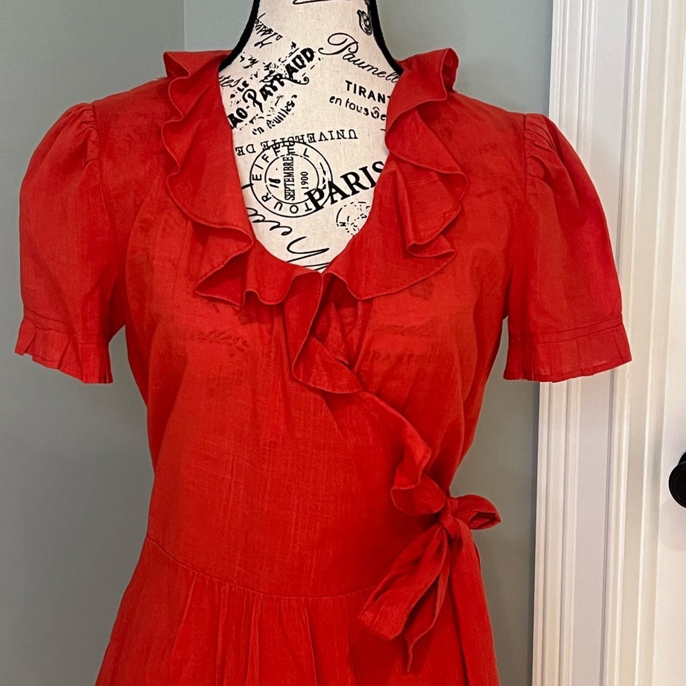 Nougat London Coral Ruffle Wrap Dress | Size 2 | Pockets | Like New - Picture 8 of 10